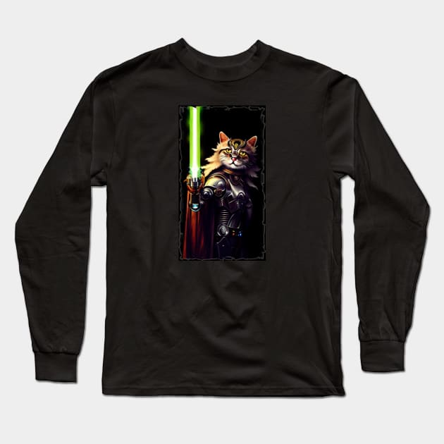 Fun Cat Print ~ AI Art ~ Fantasy Cat ~ Sci-fi Cat ~ Cats with Lightsabers Long Sleeve T-Shirt by catsnlightsabres